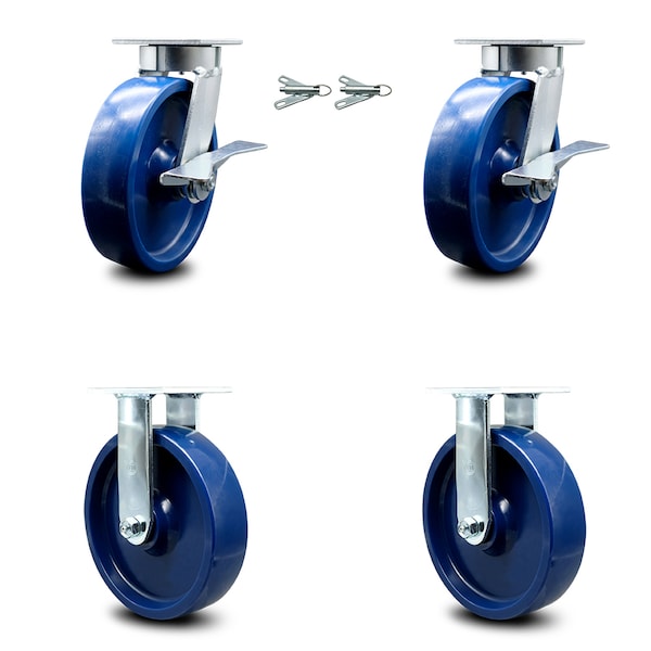 Service Caster 8 Inch Kingpinless Solid Poly Wheel Caster Brakes and Swivel Locks 2 Rigid, 2PK SCC-KP30S820-SPUR-SLB-BSL-2-R-2 - main